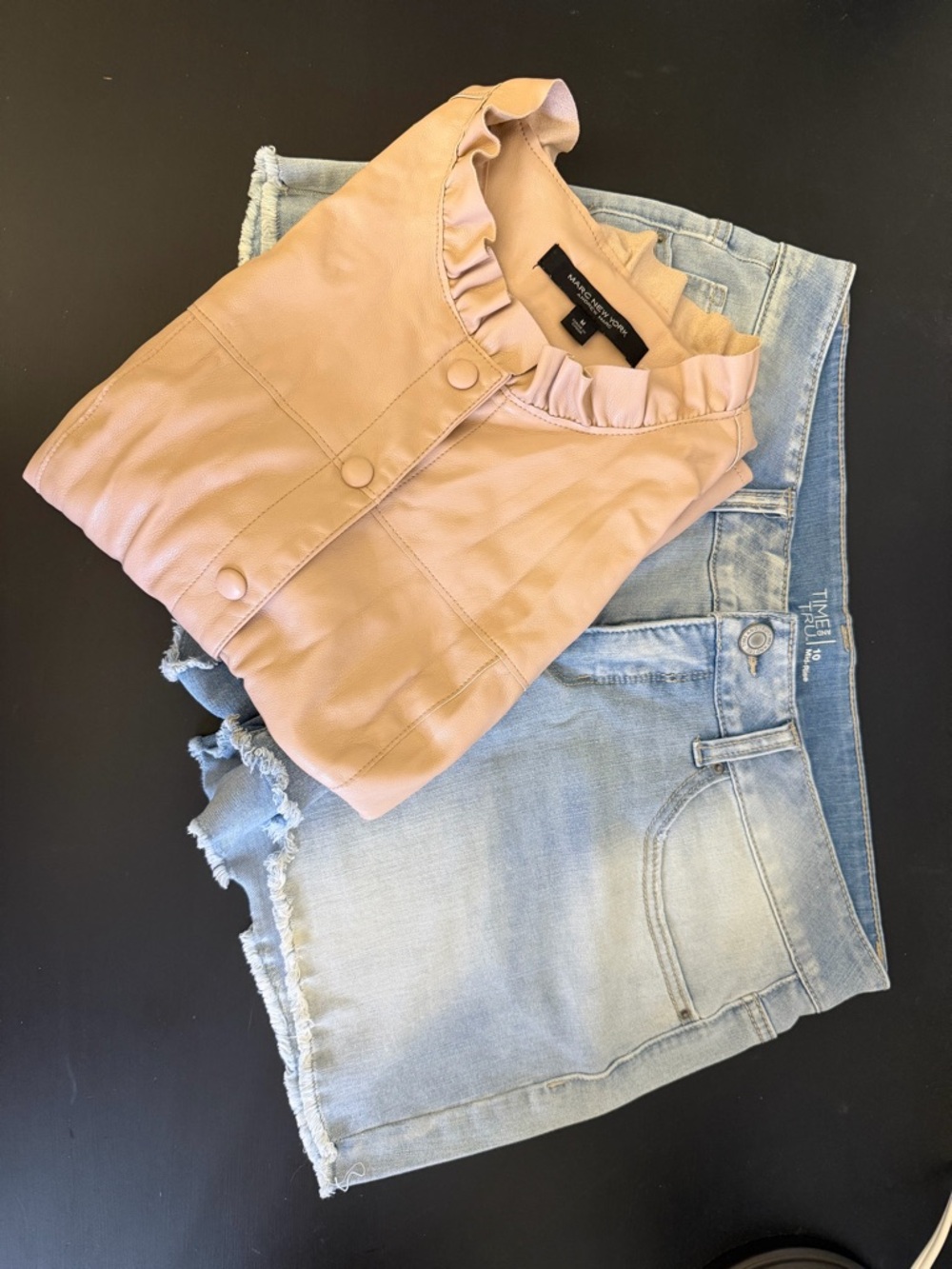 Clothing Set-Marc New York Beige Ruffle Collar Shirt M/Time and Tru 10 Mid-Rise